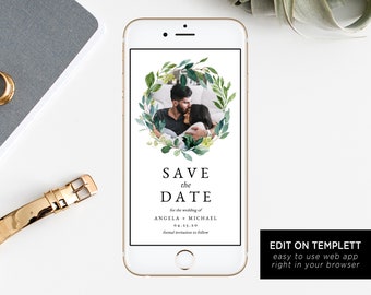 blush floral electronic save the date template mobile save etsy