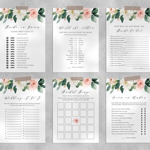 Bridal Shower Game Templates Bundle, Blush Floral Bridal Shower Games Instant Download, Engagement Party, Wedding Shower, Templett, W29