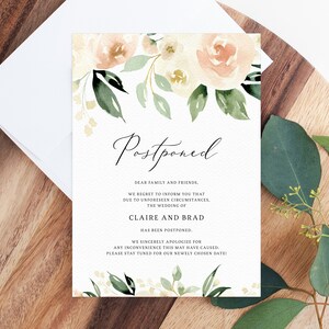 Postponed Wedding Announcement, Printable Peach Wedding Postponement, Change of Plans, Wedding Cancellation, Date Change, Insert, W41