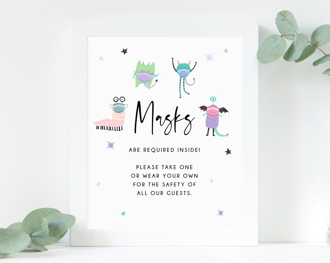 Monster Mash Baby Shower Wear A Mask Sign, Printable Halloween Baby