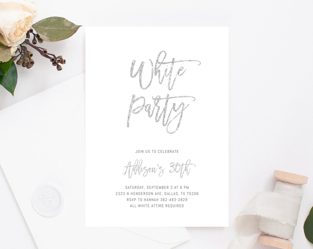 All White Party Invitation Template White Birthday Party Invitation All White Party Invitation Template White Birthday Party Invitation