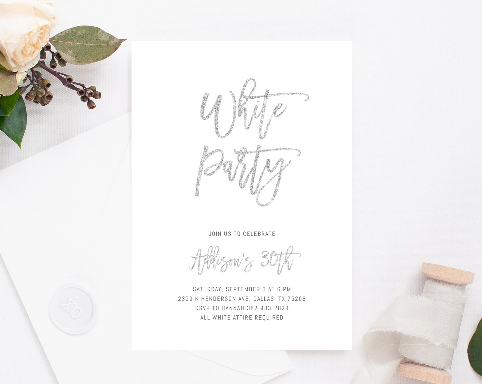 All White Party Invitation Template White Birthday Party Etsy