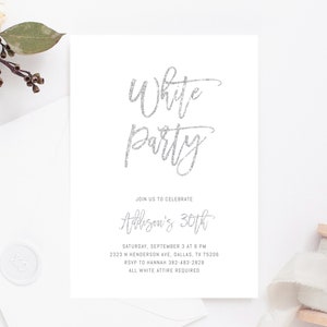 All White Party Invitation Template, White Birthday Party Invitation, Printable All White Themed Invite, Instant Download, Templett