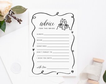 Printable Advice For The Bride, Champagne Theme Bridal Shower Game, Advice and Well Wishes, Pop The Champagne Bridal Shower, Templett