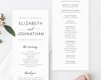 INSTANT DOWNLOAD Wedding Program Template, Printable Wedding Program, Simple Wedding Program, Editable Ceremony Programs, Templett, W02