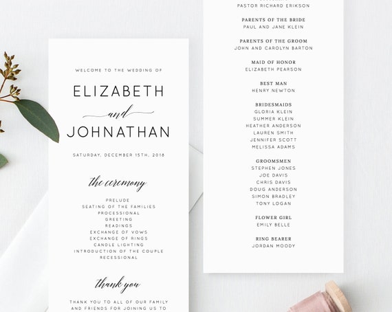 Instant Download Wedding Program Template Printable Wedding Etsy