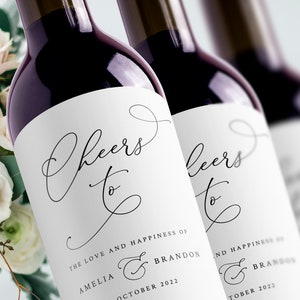Wedding Wine Bottle Label Template, Custom Wine Bottle Label Sticker, Wedding Favor Wine Sticker, Printable, Instant Download, Templett, W30