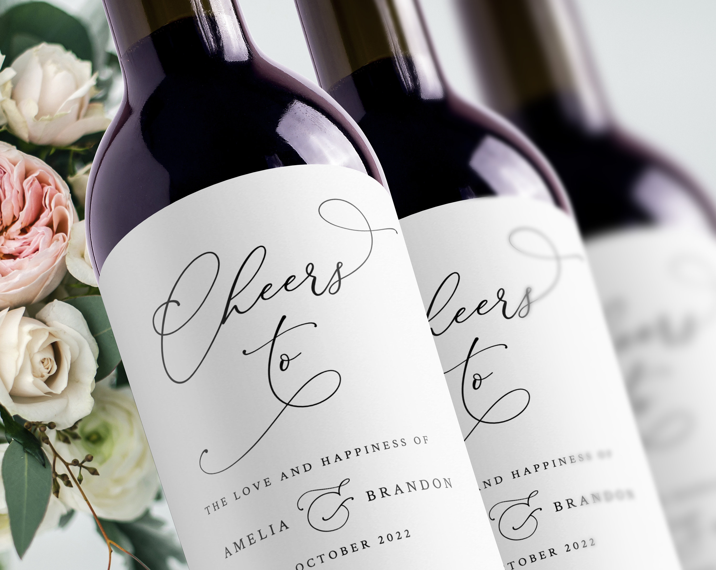 Wedding Wine Bottle Label Template, Custom Wine Bottle Label Sticker, Wedding Favor Wine Sticker, Printable, Instant Download, Templett, W30