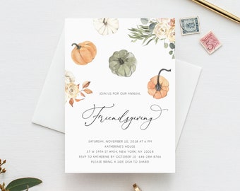 Thanksgiving Invitation Template, Printable Friendsgiving Potluck Invite, Editable Thanksgiving Invitation, Friendsgiving Dinner, Templett