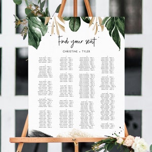 Tropical Wedding Seating Chart Template, Table Chart Printable, Palm Leaves Alphabetical Seating Chart Board, Wedding Sign, Templett, W44