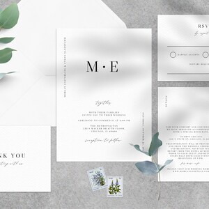 Wedding Invitation Template, Printable Wedding Invitation Suite, Simple Minimalist Wedding Invitation Set, Templett, W52