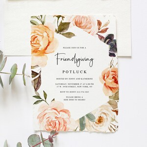 Thanksgiving Invitation Template, Printable Friendsgiving Potluck Invite, Editable Thanksgiving, Friendsgiving Dinner, Templett, W51