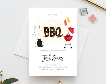 Modèle d'invitation à une soirée barbecue, faire-part de remise des diplômes d'été, invitation imprimable à une fête d'anniversaire à la piscine, invitation modifiable à un barbecue dans le jardin, Templett