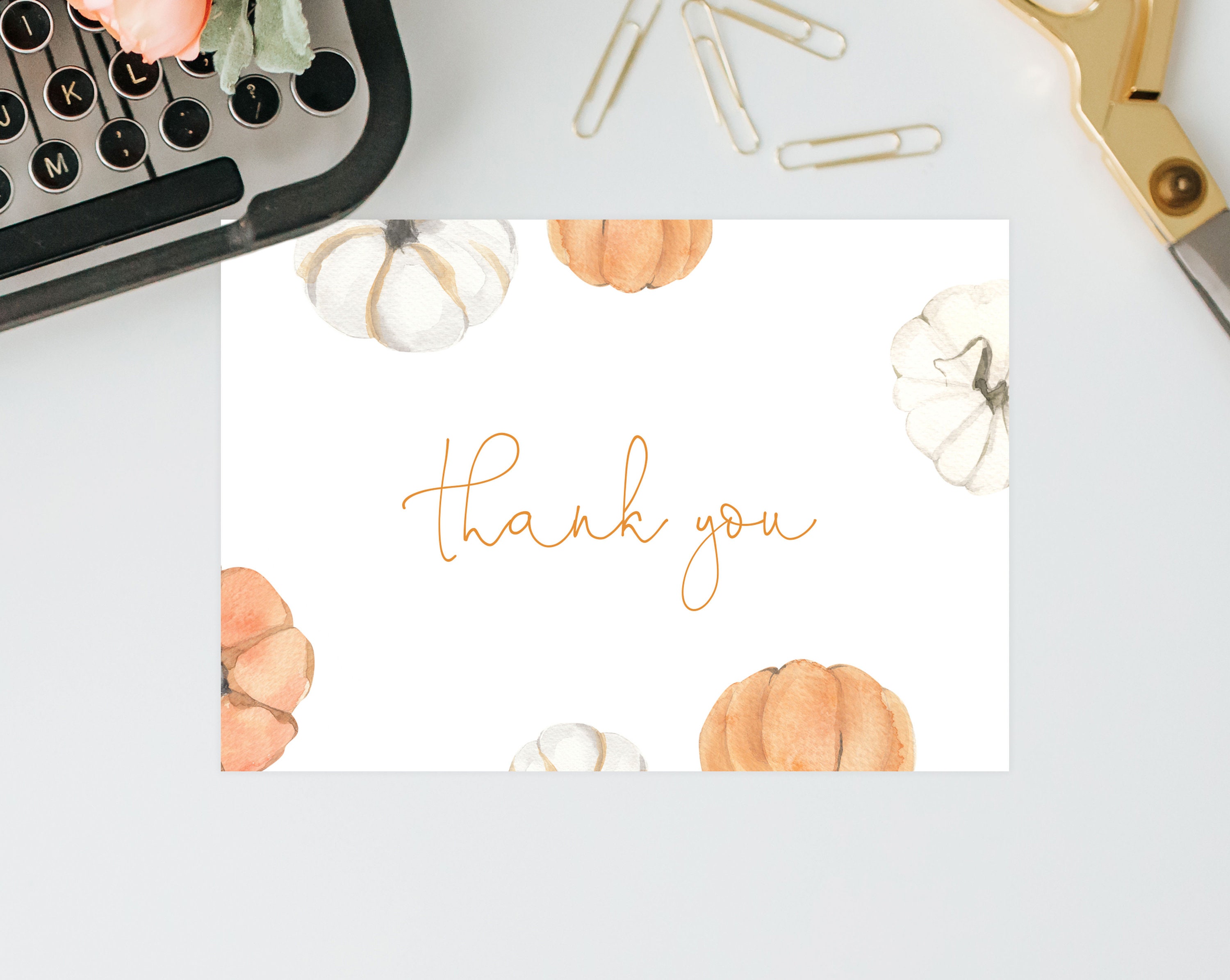 Pumpkin Thank You Card Template, Printable Fall Birthday Thank You Card ...
