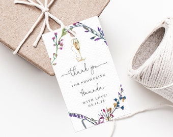 Colorful Spring Floral Favor Tag Template, Vibrant Wild Flowers Thank You Tag, Gift Tag, Bridal Shower Favor Label Printable, Templett, B16
