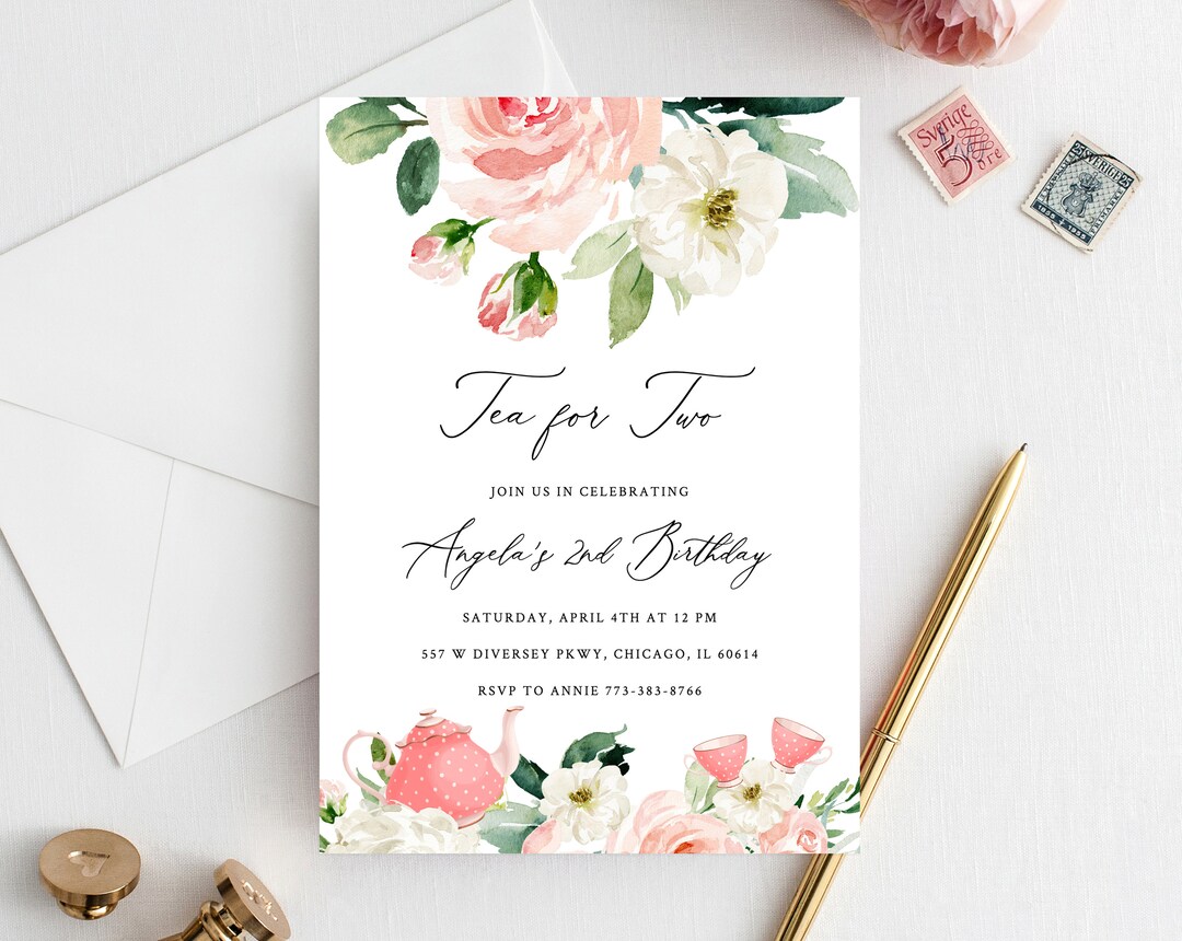 Tea for Two Birthday Invitation Template, Printable Tea Party