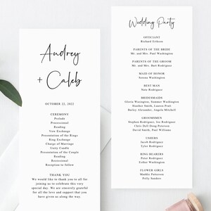 Wedding Program Template, Printable Wedding Program, Simple Wedding Program, Editable Ceremony Programs, Templett, W50