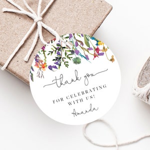 Bunter Frühling Floral Favor Tag Template, Lebendige Wilde Blumen Dankeschön Tag, Geschenkanhänger, Babyparty Favor Label Printable, Templett, B16