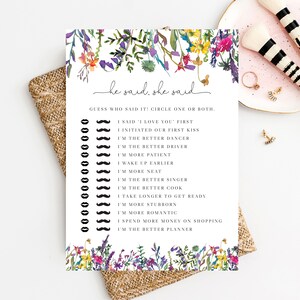 He Said She Said Bridal Shower Game Template, Guess Who Said It, Printable Game, Instant Download, Templett, B16