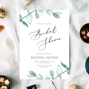 Greenery Bridal Shower Invitation Template, Printable Bridal Shower, Eucalyptus Themed Invitation, Bridal Shower Invites, Templett, W21