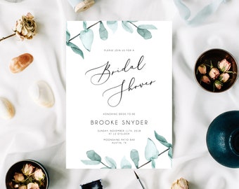 Greenery Bridal Shower Invitation Template, Printable Bridal Shower, Eucalyptus Themed Invitation, Bridal Shower Invites, Templett, W21