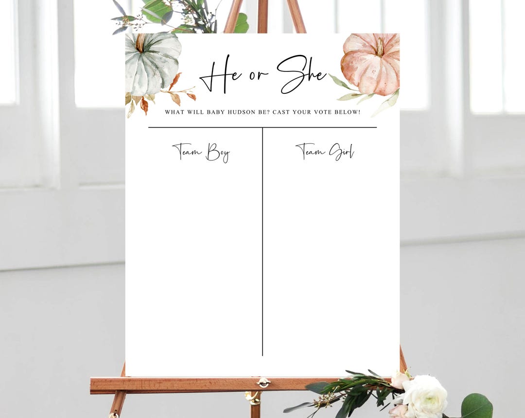 Pumpkin Gender Reveal Game Template, Boy or Girl Chart, Gender Reveal ...