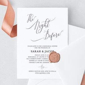 Plantilla de invitación a la cena de ensayo, invitación de ensayo de boda imprimible, editable la noche antes de la invitación al ensayo, Templett, W31