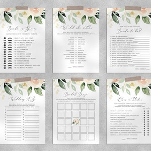 Bridal Shower Game Templates Bundle, Peach Floral Bridal Shower Games Instant Download, Engagement Party, Wedding Shower, Templett, W41
