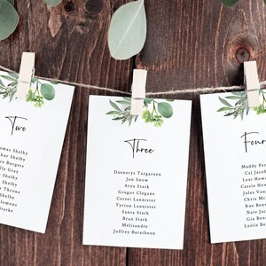 Wedding Seating Chart Template, Botanical Garden Seating Plan Cards, Greenery Wedding Table Card, Instant Download, Templett, W48