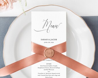 Wedding Menu Template, Printable Wedding Menu, Calligraphy Wedding Menu, Simple Wedding Menu, DIY Menu, Instant Download, Templett, W31