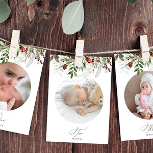 First Year Photos Banner Template, Printable First Birthday Monthly Photo Banner, 12 Months Photos, Christmas, Templett, B46