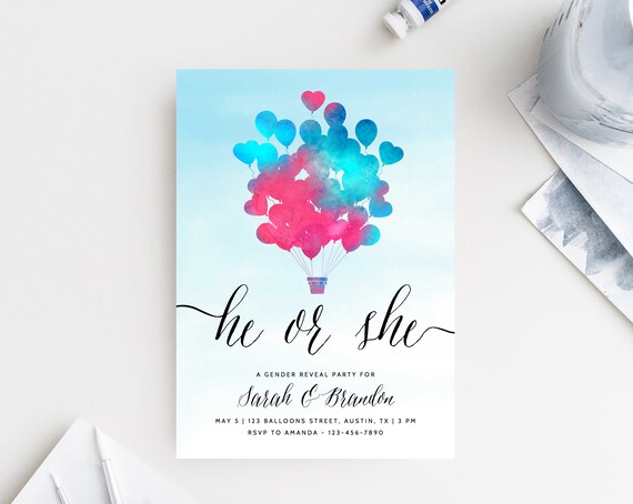 instant download gender reveal party invitation printable gender reveal boy or girl he or she invitations pink or blue templett printable gender reveal party invitations
