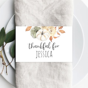 Thanksgiving Napkin Ring Template, Printable Thanksgiving Place Cards, Thankful For Place Cards, Editable Template, Friendsgiving, Templett