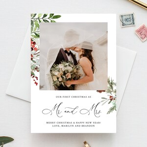 Brautpaar Foto Kartenvorlage, Verheiratet Weihnachtskarte, Printable erste Weihnacht, Just Married, Instant Download, Templett, W46