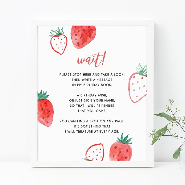 Berry First Birthday Guestbook Sign, Strawberry Themed Book Signing Sign, Strawberry First Birthday Guest Book Sign, B49