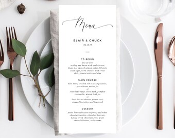 Wedding Menu Template, Printable Menu, Editable Wedding Menu, Modern Wedding Menu, DIY Wedding Menu, Templett, W15