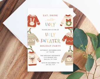 Ugly Sweater Christmas Party Invitation Template, Printable Ugly Sweater Holiday Party Invite, Ugly Sweater Winter Party, Templett