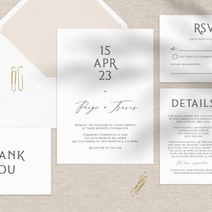 Wedding Invitation Template, Printable Wedding Invitation Suite, Modern Simple Wedding Invitation Set, Templett, Instant Download, W59