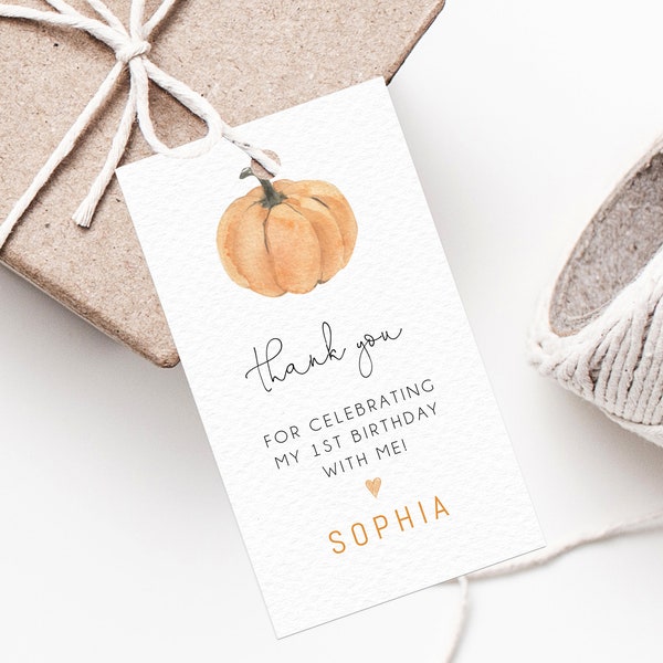 Pumpkin Birthday Favor Tag Template, Thank You Tag, Fall Baby Shower Gift Tag, Favor Label, Printable Digital File, Templett, B35, W55