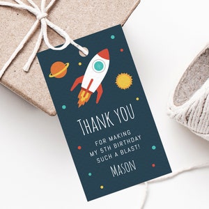 Space Birthday Party Favor Tag Template, Astronaut Birthday Favor Label, Gift Tag, Galaxy Birthday Thank You Label, Templett image 1