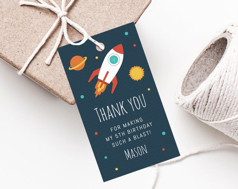 Space Birthday Party Favor Tag Template, Astronaut Birthday Favor Label, Gift Tag, Galaxy Birthday Thank You Label, Templett image 1