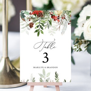 Christmas Wedding Table Number Template, Printable Winter Wedding Table ...
