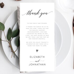 Thank You Place Card For Wedding Template, Printable  Thank You Note Seating Card, Wedding Place Cards, Instant Download, Templett, W02