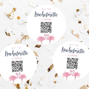 Buy the Bride a Drink, Bachelorette Venmo QR Code Template, Flamingle Bachelorette, Button Pin, Editable Label Template, Templett