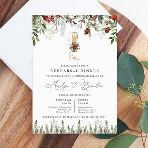 Winter Wedding Rehearsal Dinner Invitation Template, Christmas Wedding Rehearsal Invitation, Printable The Night Before, Templett, W46