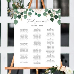 Wedding Seating Chart Template, Alphabetical Seating Chart, Greenery Wedding Seating Board, White Floral, Instant Download, Templett, W42