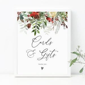 Tarjetas de boda de Navidad y letrero de regalos, tarjetas de boda de invierno y letrero de regalos imprimible, descarga instantánea del signo de boda, Templett, W46