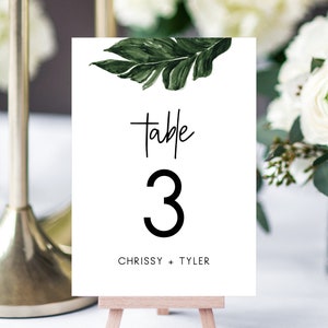 Tropical Wedding Table Numbers Template, Printable Wedding Table Numbers, Palm Tree, Instant Download, Templett, W44