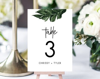 Tropical Wedding Table Numbers Template, Printable Wedding Table Numbers, Palm Tree, Instant Download, Templett, W44