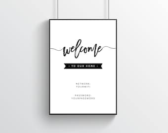 INSTANT DOWNLOAD Afdrukbare gastenkamer, Wifi Wachtwoord Welkom bij ons huis, Wifi Wachtwoord Home Decor, Moderne Muurkunst, Decoratie, Geschenken